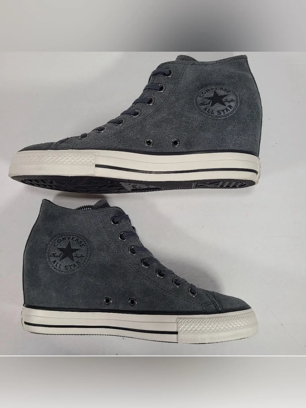 Converse CTAS Charcoal Gray Suede Lux Mid Hidden Wedge Lace Up Sneakers Women 10